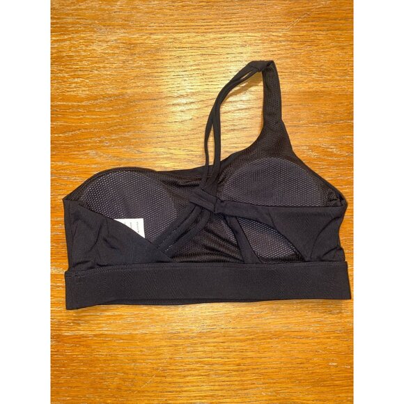 One-Shoulder Black Sports Bra With Mesh Back & Adjustable Straps - Picture 3 of 3